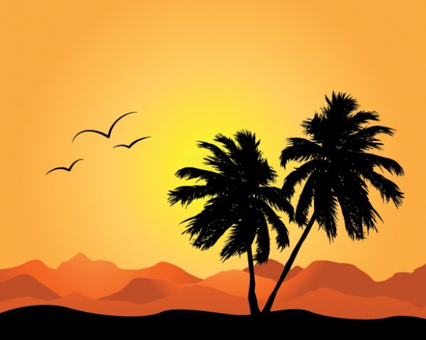 Palm Tree Silhouette Desert Sunset Vector - WeLoveSoLo
