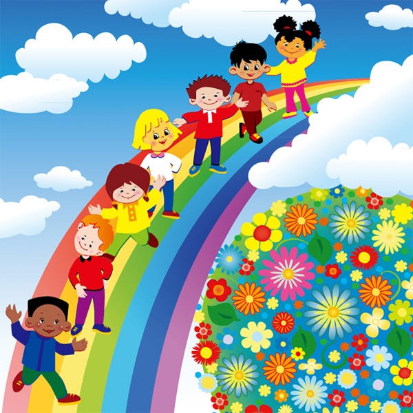 Kids in the Clouds Rainbow Background - WeLoveSoLo