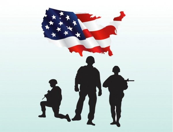US Military Soldiers Silhouette & Flag Vector Graphic - WeLoveSoLo