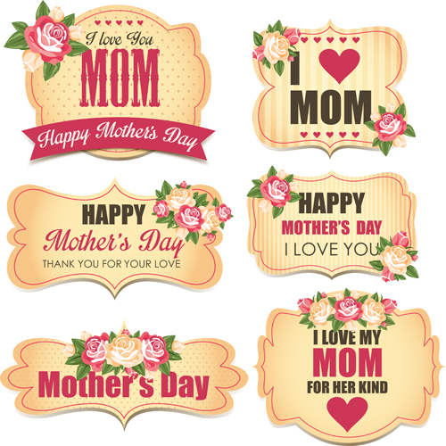 mothers day labels with flower vector welovesolo