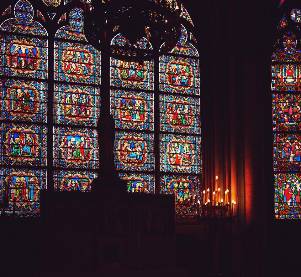 stainedglasswindows religion Paris NotreDameCathedral france dark catholic candles 