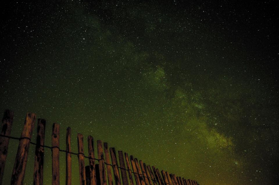 wood twilight stars sky night fence dark 