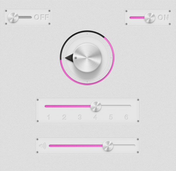 user interface elements ui toggle slider psd source files pink photoshop resources knob grey free ui elements Chrome 