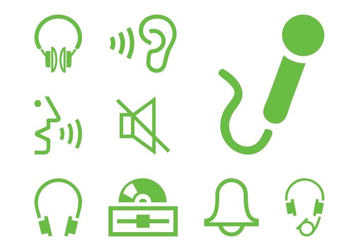 voice technology tech talk symbols sound person music microphone mic listen icons headphones Ear CD bell alarm 