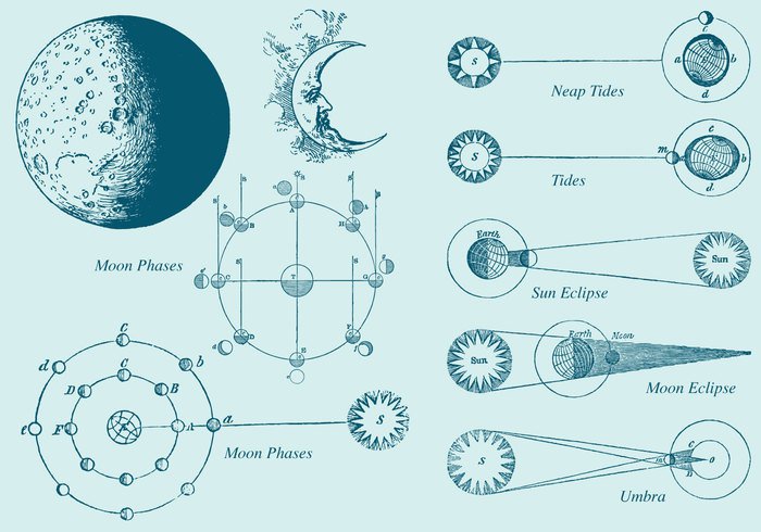 wind weather vintage vector symbol sun style sketch sign set retro outline old Moon phases moon phase moon line isolated image illustration hand graphic face element drawn drawing design crescent contour cloud background art antique abstract 