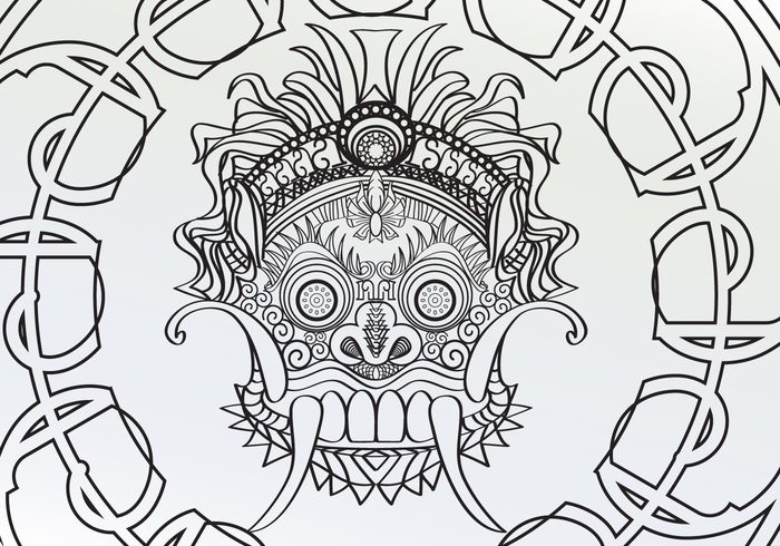 white stars star Spirits organic mythology masks mask lion-like lines line kingds king indonesia espiral curves curve creatures creature coloring pages coloring circles circle black barong background Adults adult coloring pages Adult 