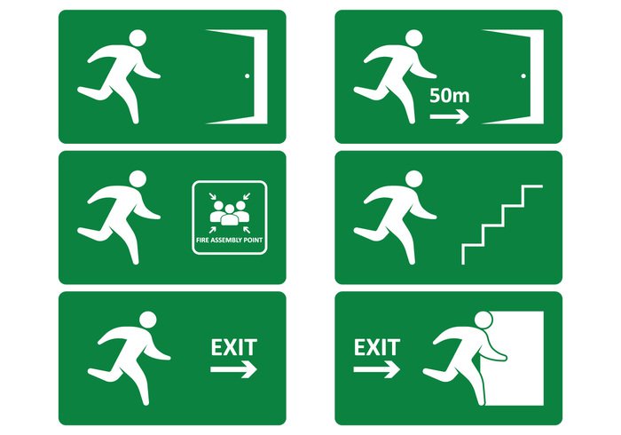 white warning vector upstairs up symbol signboard signal sign set security save safety Safe run right rescue placard pictogram notice Move isolated illustration icon help hazard green fireexit firealarm fire exit evacuation Escape emergency exit sign emergency door direction danger collection caution board Beware banner background arrow alert alarm 