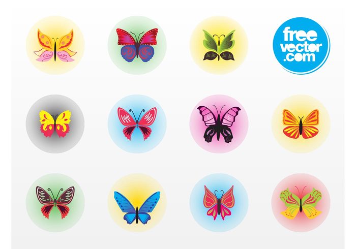 wings spring nature logos insects icons circles butterfly butterflies badges antennas animals 