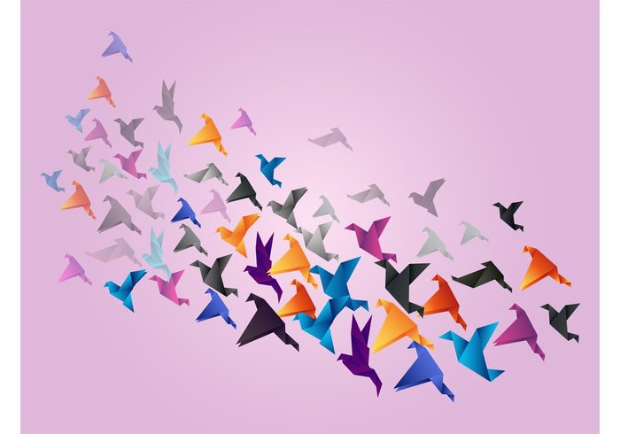 wings triangles origami modern art Migration folded flying flock flight decorations colorful animals abstract 