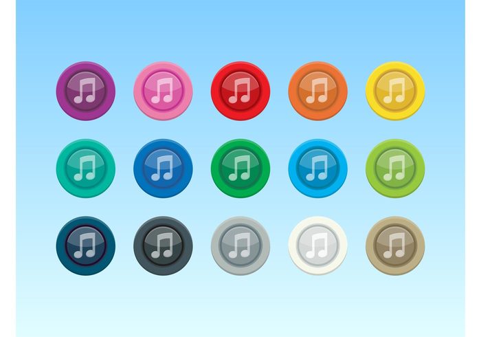 Tunes sound Song shiny shadow reflection note musical note mp3 listen colorful buttons Button vectors apps 