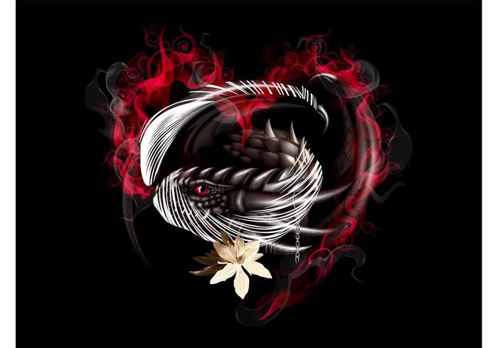 swirls spikes scales realistic mythology Mythological creature magic heart flower fantasy eyes dragon 