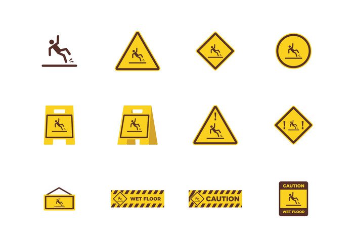 wet floor wet warning vector symbol Surface Slippery Slip slide sign safety plastic object isolated illustration icon floor danger Cleaner clean caution background Accident 