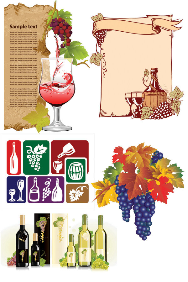 wine bottle wine The leaves the album list icon grapes goblet 