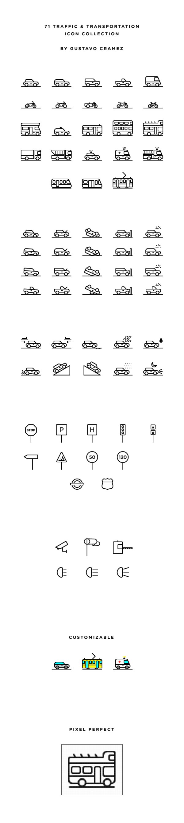 Transportation outline icons material 