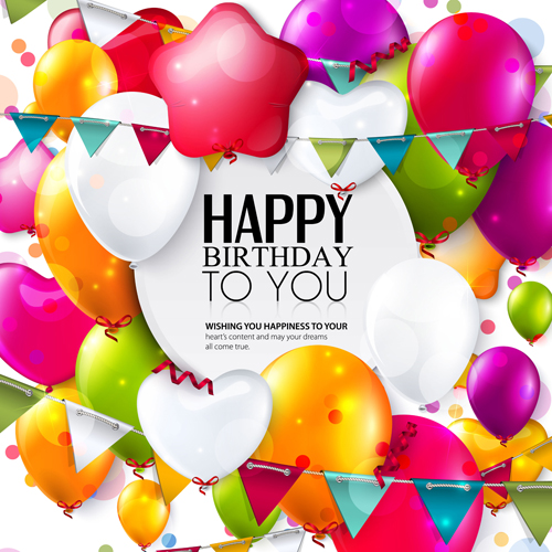 Exquisite birthday card with colored balloons vector 03 - WeLoveSoLo