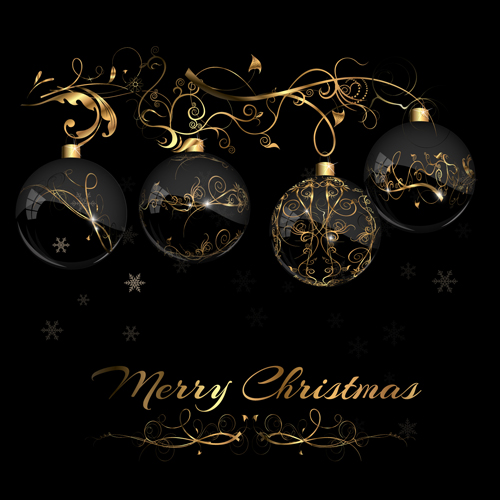 2015 christmas black background with glass baubles vector 04 - WeLoveSoLo