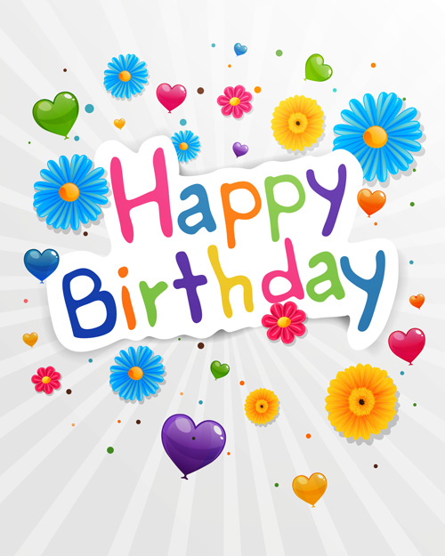 Cute flower with Happy birthday greeting cards vector 03 - WeLoveSoLo
