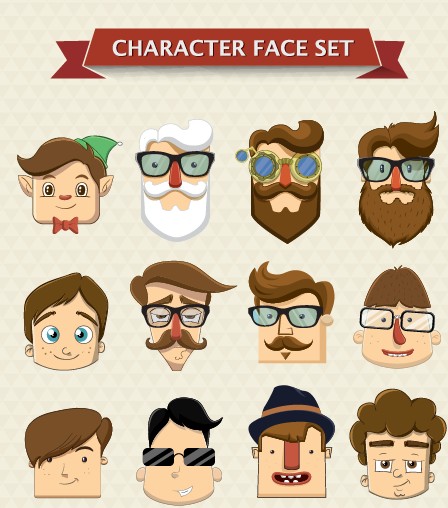 Cartoon character face vector set - WeLoveSoLo