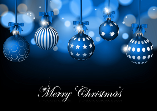 Blue christmas background with baubles vector - WeLoveSoLo
