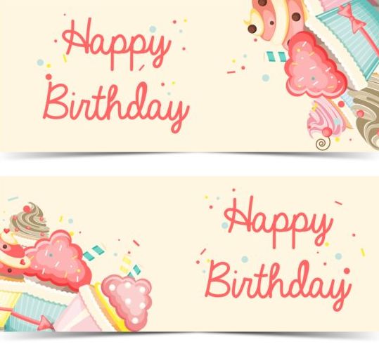 Cupcake with happy birthday banner vector 02 - WeLoveSoLo