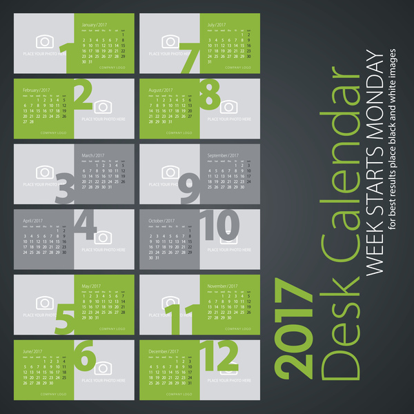light green desk colored calendar 2017 