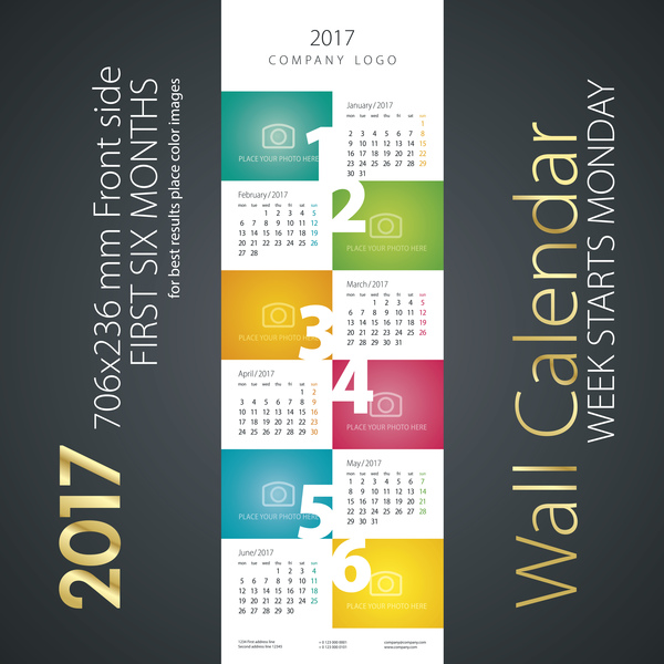 month first color calendar 2017 