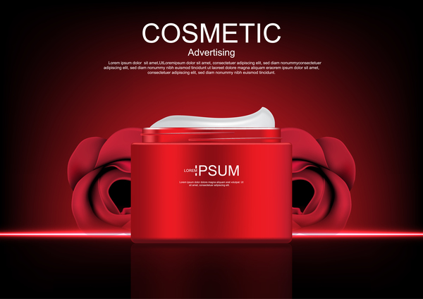 Cosmetic ads poster whitening cream with rose vector 0849 